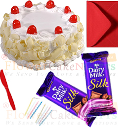 half kg White Forest cake 2pcs chocolate n card