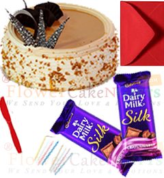 half kg butterscotch cake 2pcs chocolate n card