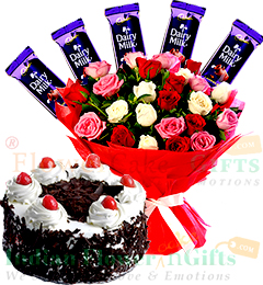 Half Kg Black Forest Cake Roses Flower Chocolate bouquet
