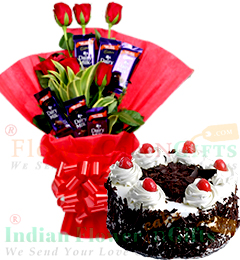 Half Kg Black Forest Cake n Rose Chocolate Bouquet