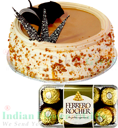 Butterscotch Cake Half Kg N Ferrero Rocher Chocolate Gift Box