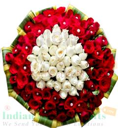 Blistering Designer White Red Roses Hand Tied Bouquet