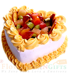1Kg Eggless Fruit Heart Shaped Cake