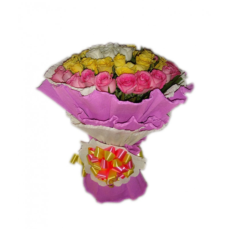 White Pink Yellow Red Roses Bouquet