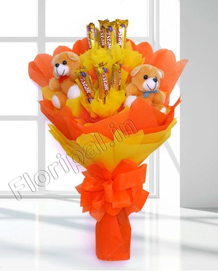 Designer Teddy with five star Chocolate bouquet