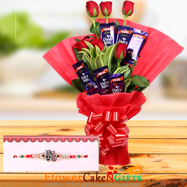 Rakhi n Roses with Chocolate Bouquet