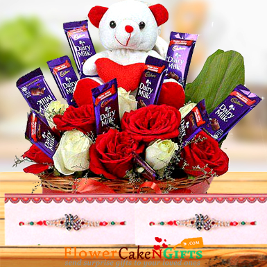 Designer Rakhi Teddy Flower Chocolate Bouquet