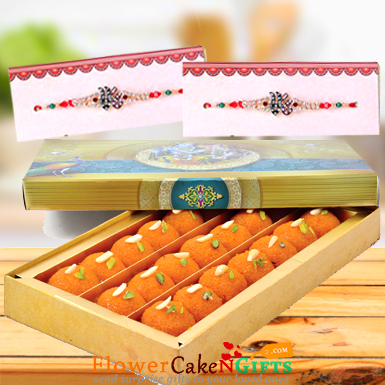 500gms ghee laddu sweet box and Designer Rakhi