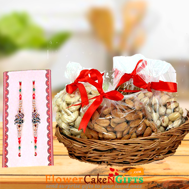 Designer Rakhi and 1kg dry fruits gift pack