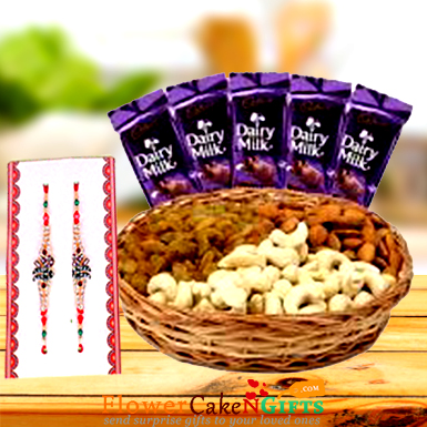  Half Kg Dry Fruits n Designer Rakhi and dairy milk chocolate