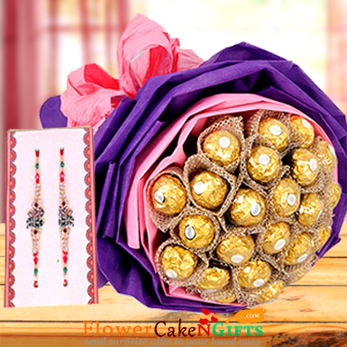 16 Ferrero Rocher Bouquet and Designer Rakhi