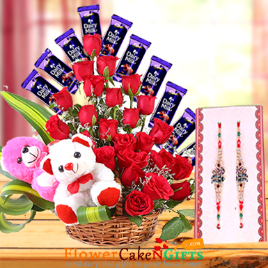 Designer Rakhi Teddy Flower Chocolate Bouquet