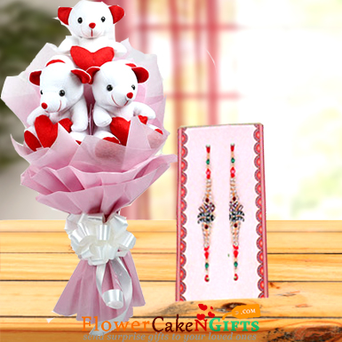 teddy bear bouquet and rakhi