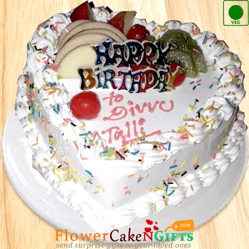 Half kg Eggless Fruit Heart Cake