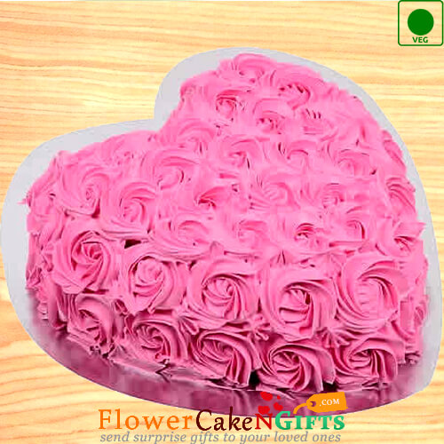 1Kg Eggless Roses Cake Heart Shape
