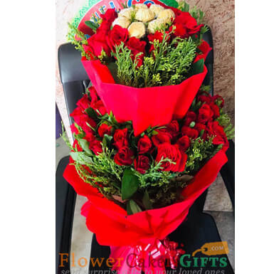 Red Roses n Ferrero Rocher Chocolates Bouquet