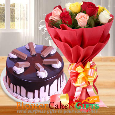 ten mix roses half kg kitkat chocolate cake