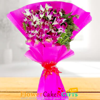 6 purple orchid bouquet