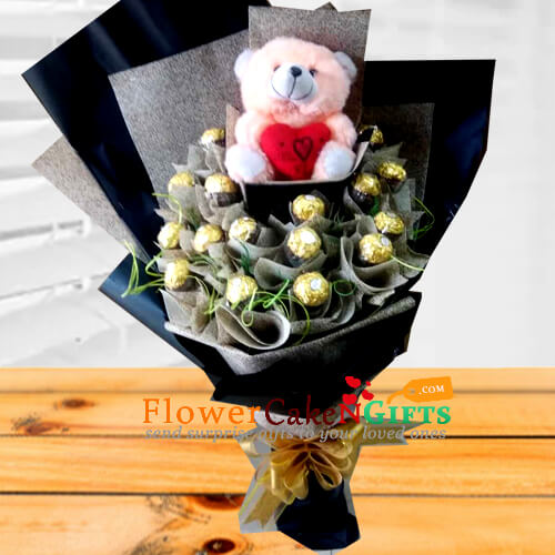 teddy and ferrero rocher chocolate bouquet