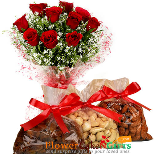 1kg dry fruits n roses bouquet