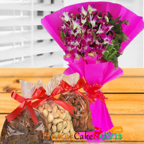 half kg dry fruits n orchid bouquet