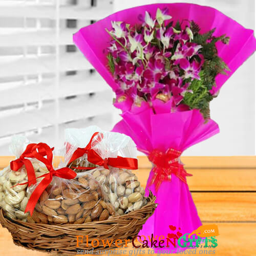 1kg dry fruits n orchid bouquet