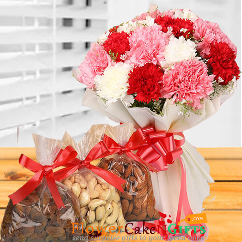 half kg dry fruits n carnation flower bouquet