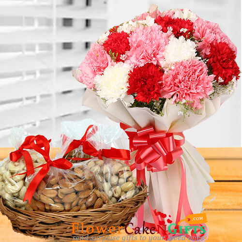 1kg dry fruits n carnation flower bouquet