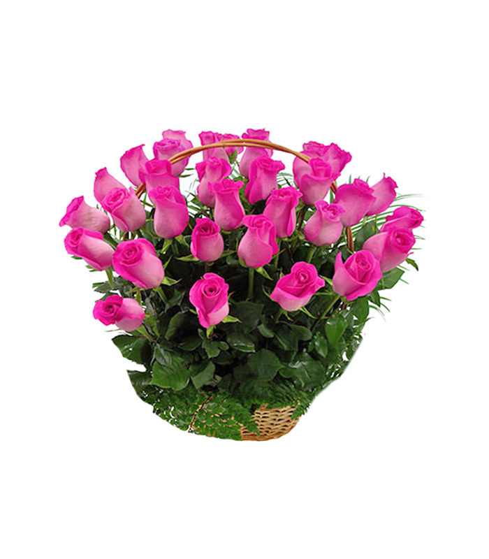 35 pink roses basket