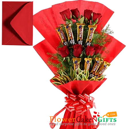 roses n five star chocolate bouquet