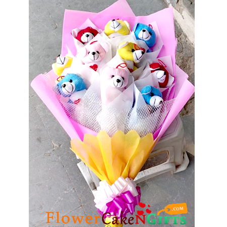 9 teddy designer bouquet