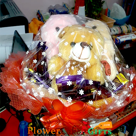 20 dairy milk chocolate and 3 teddy bear basket
