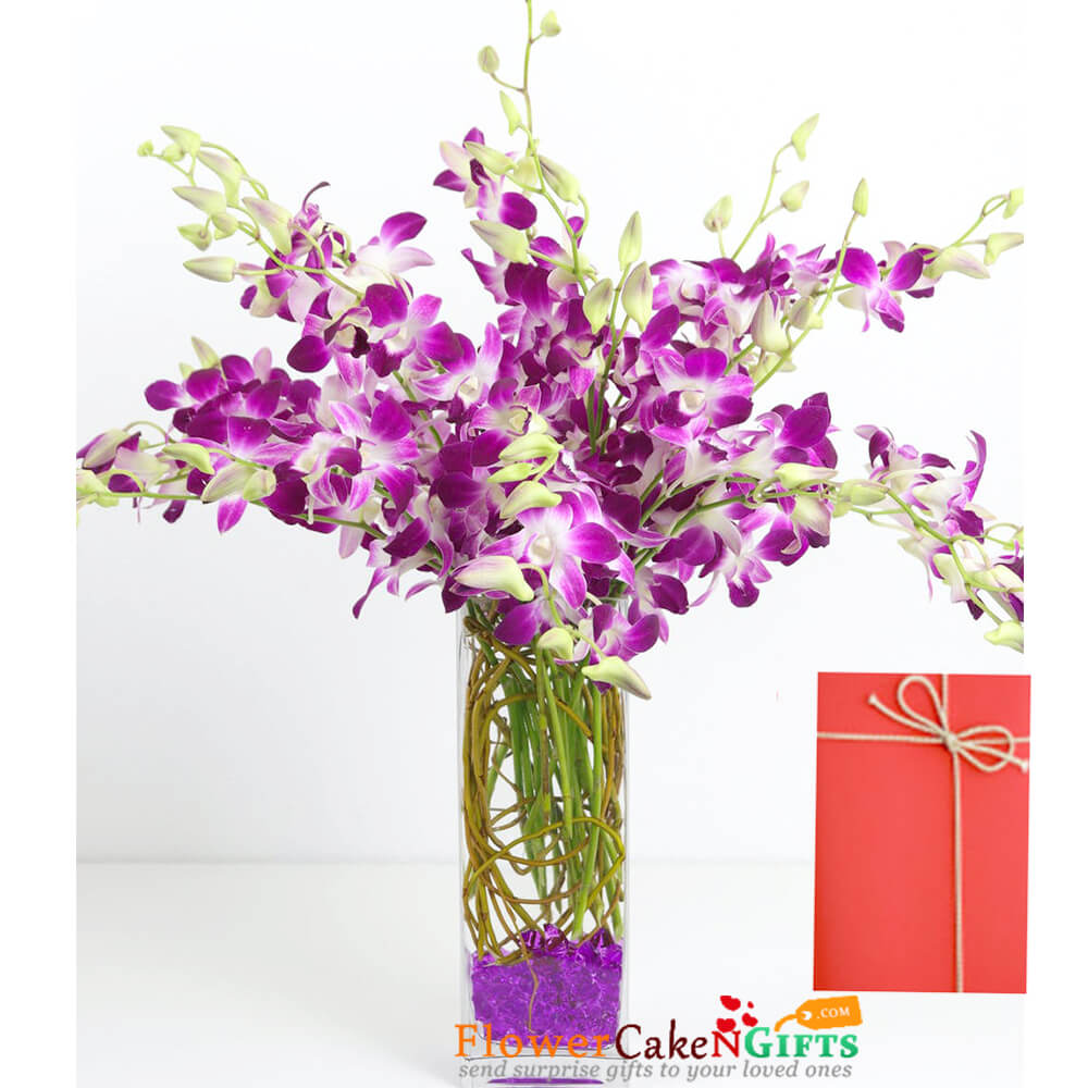 9 purple orchid in a vase
