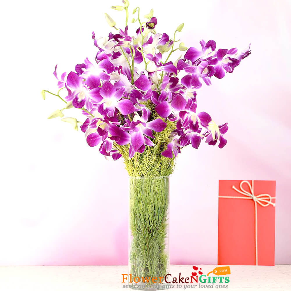 12 purple orchid in a vase