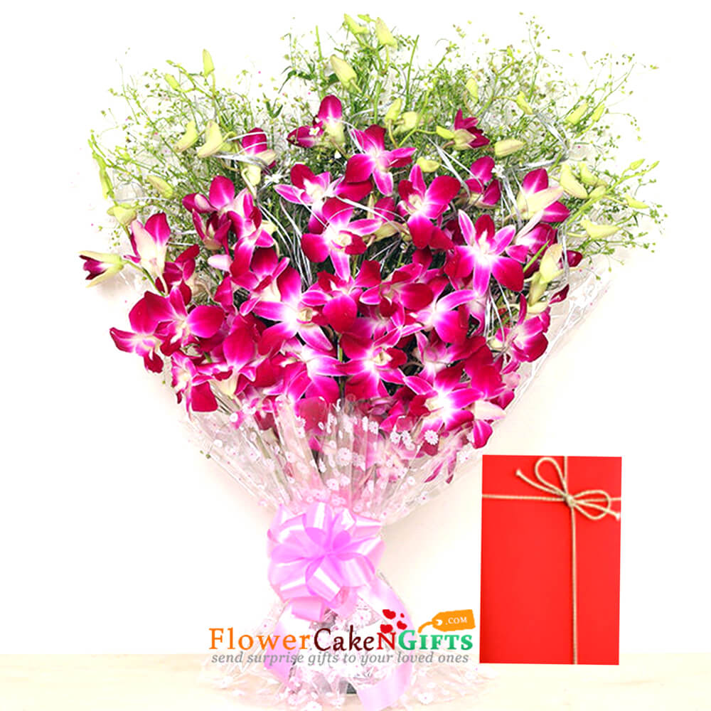 7 purple orchid bouquet