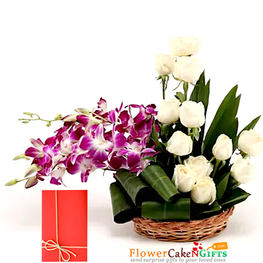  white roses orchids arrangement
