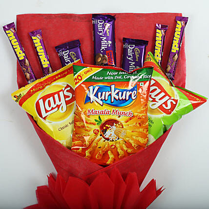 snacks n chocolates bouquet