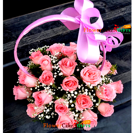 pure pove 35 pink roses basket