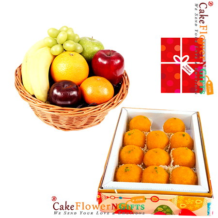 half kg mixed dry druits 2kg Fresh Fruits half kg ladoo