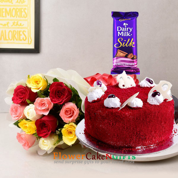 half kg red velvet cake 10 red roses silk chocolate