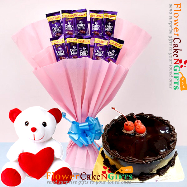 1kg eggless chocolate cake teddy dairy milk chocolate bouquet
