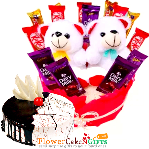  half kg eggless choco vanilla cake little teddy chocolate hamper