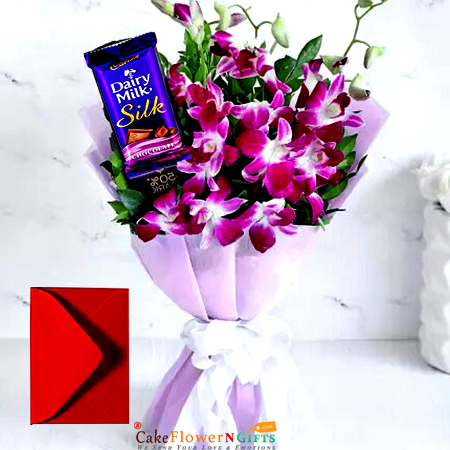 orchids with silk chocolate bouquet