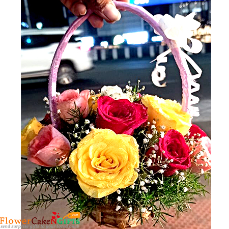 15 mix roses flower basket