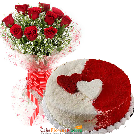 1 Kg heartilicious vanilla cake 10 roses bouquet