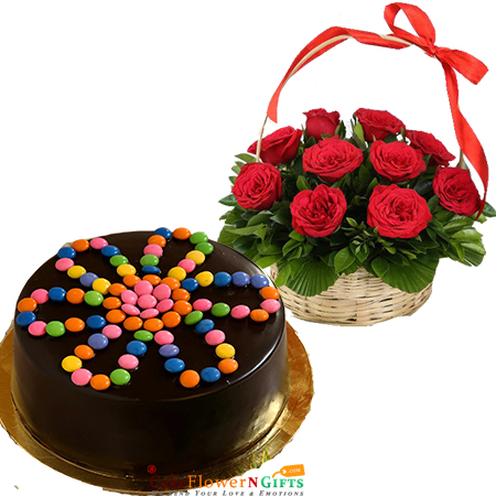 half kg eggless games truffle cake roses basket