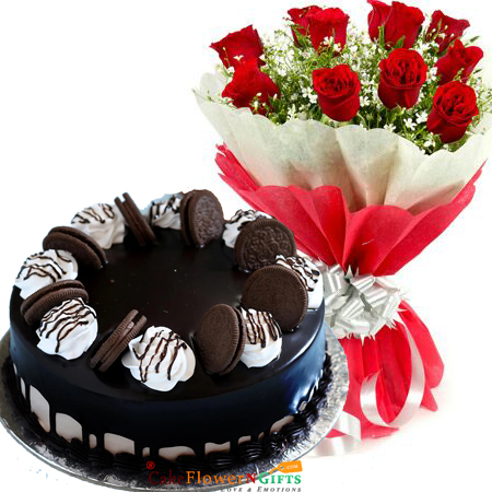 half kg eggless oreo cake roses bouquet