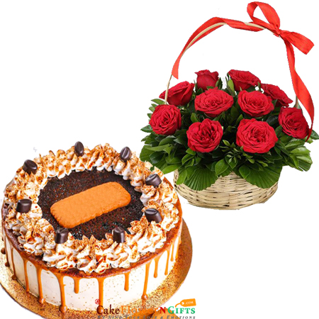 half kg eggless cookies butterscotch cake roses basket