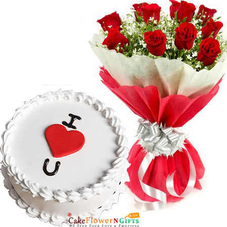 half kg eggless premium vanilla cake 10 roses bouquet