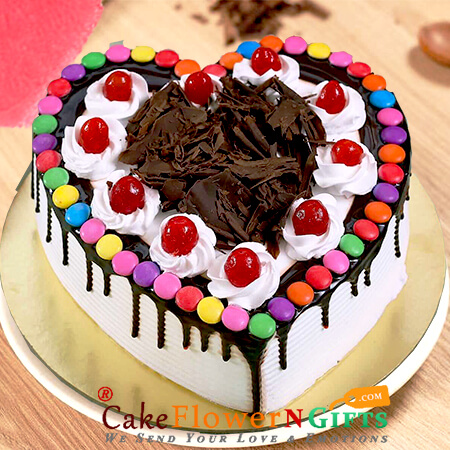 half kg black forest gems heart shape cake